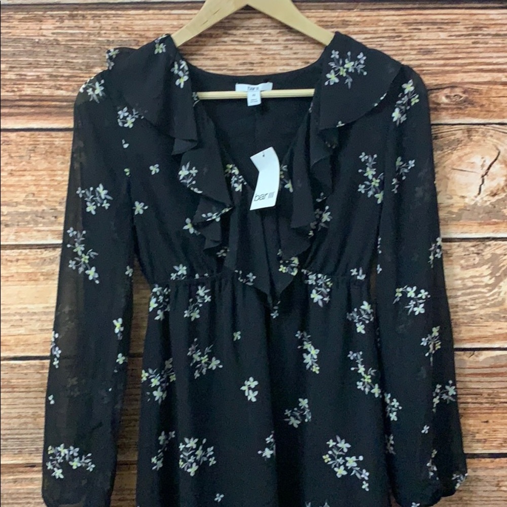 NWT Bar III• Black Floral Ruffle Dress - Picture 2 of 7